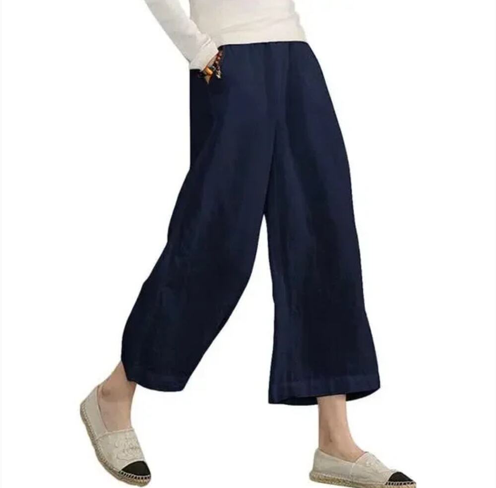 Ecupper Linen Pull On Pant 2XL Navy Blue Lagenlook Ankle Elastic Waist Pants